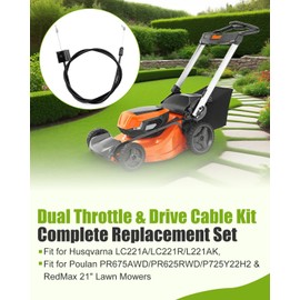 JUQAFY Dual Throttle & Drive Cable Kit Fit for Husqvarna LC221A LC221R L221AK, Fit for Poulan PR675AWD PR625RWD P725Y22H2, Fit for RedMax 21" Lawn Mowers, Replace 501188801 582598601 588479201