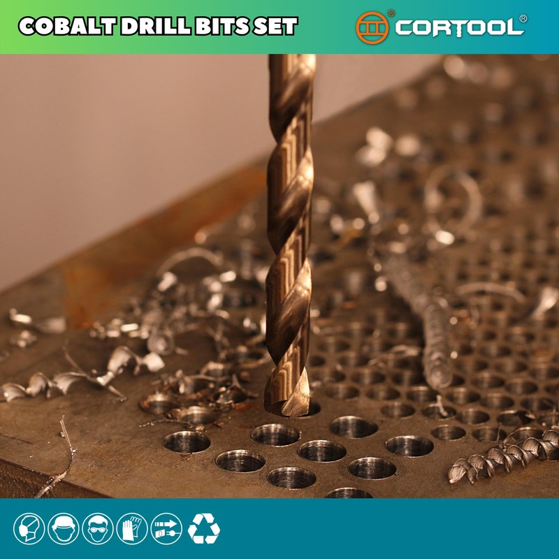 CORTOOL Cobalt Drill Bit Set, 15pcs Twist Jobber Length Drill