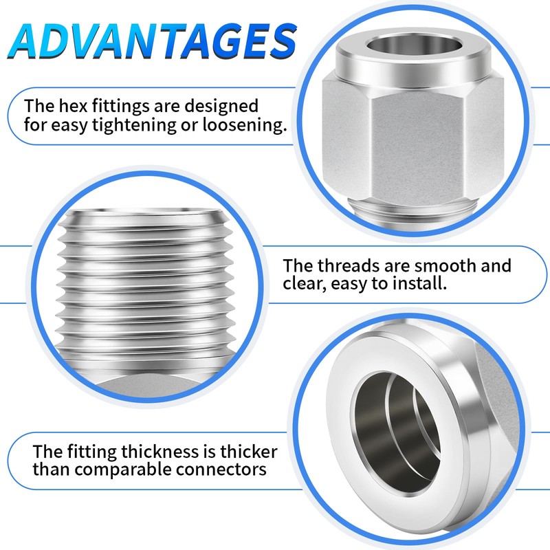 ChillWaves 304 Stainless Steel Compression Tube Fitting, 3/8" OD x