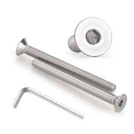 M4 x 60mm 20 Pcs Flat Head Socket Cap Screws, Countersunk Bolts, DIN 7991, 304 Stainless Steel, Fully Threaded, Bright Finish, Allen Hex Drive, Includes Hex Wrench, for Furniture, DIY, 3D Printing