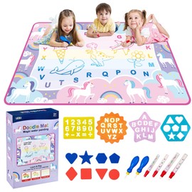 Wildkin Doodle Mat – Large Water Drawing Mat for Kids, Educational Learning Toy with Letters & Numbers, Mess-Free Coloring for Toddlers & Preschoolers - Unicorn Rainbows