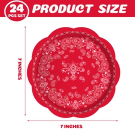Jajajuegos 24 pcs 7" Red Bandana Dessert Paper Plates Red Bandana Western Party Supplies Red Bandana Floral Paper Plates Set Red Bandana Dessert Paper Plates for Red Bandana Party