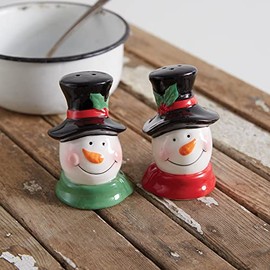 CTW Home Collection Ceramic Christmas Cheerful Snowmen Salt and Pepper Shakers, Set of 2, Holiday Kitchen Accessories