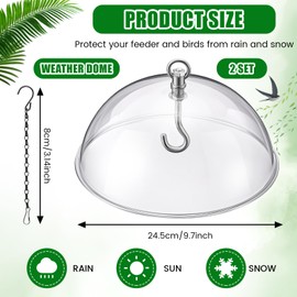 Ziliny 2 Pcs 10'' Bird Feeder Rain Guard Clear Squirrel Baffle Protective Cover Round Protective Dome Rain with Chains for Hanging Bird Feeders Outdoor Garden