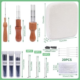 Tundi Needle Felting Tools, 6 x 6 Inch Wool Felt Pad, 102 Pieces Felt Needles, Felt Tools with 3 Sizes, Wooden Handle Holder for DIY Wool Felting Projects