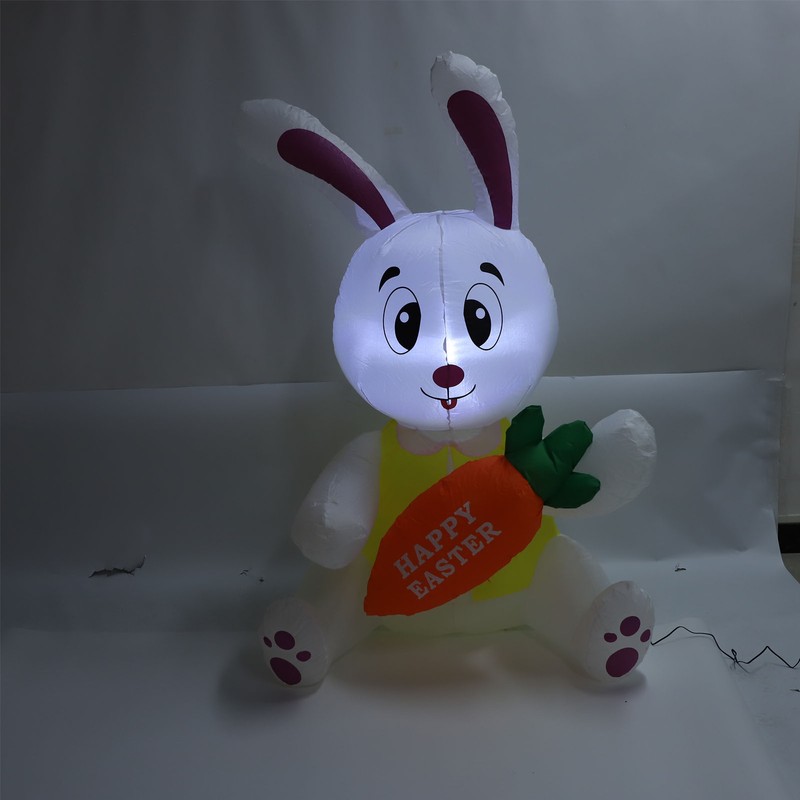 59.8in Inflatable Happy Easter Bunny Decoration Inflatable Rabbit Sitting Holding