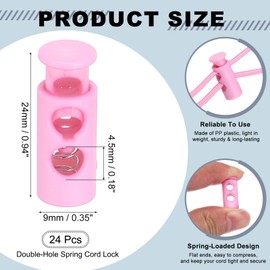 sourcing map 20 Pcs Plastic Cord Locks & 5M/16 ft Elastic Cord, Double-Hole Toggles for Drawstrings End Stopper Fastener Slider Toggles Clip for Shoelaces Backpacks Replacement, Pink