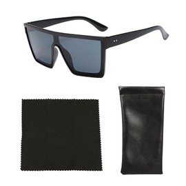 SLAXJNE 1 pair of sunglasses with square frame, 1 glasses cloth, 1 glasses bag, one-piece sunglasses, elegant and fashionable sunglasses, retro sunglasses with flat top, black