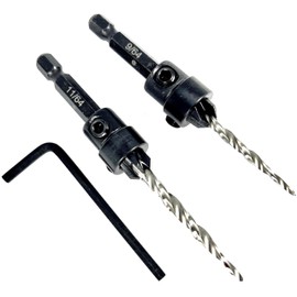 FTG USA Countersink Drill Bit Set #6 (9/64") and #8 (11/64") Wood Countersink Drill Bit, Tapered Countersink Bit, Stop Collar, Hex Wrench, Woodworking Countersink Drill Bits