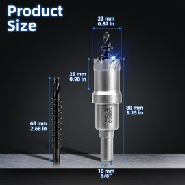 22 mm Hole Saw Carbide Drill, TCT Metal Hole Saw Drill Hole Cutter Metal with High-Quality Pilot Drill for Stainless Steel, Mild Steel, Alloy, Iron, Aluminium, Copper, Brass