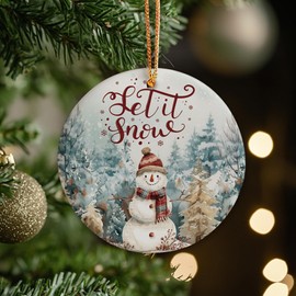 KSDUT Winter Ornament - Vintage Winter Snowy Snowman Ceramic Ornament Keepsake, Retro Christmas Xmas Ceramic Decor for Christmas Tree, Let it Snow Holiday Decoration Hanging Ornament