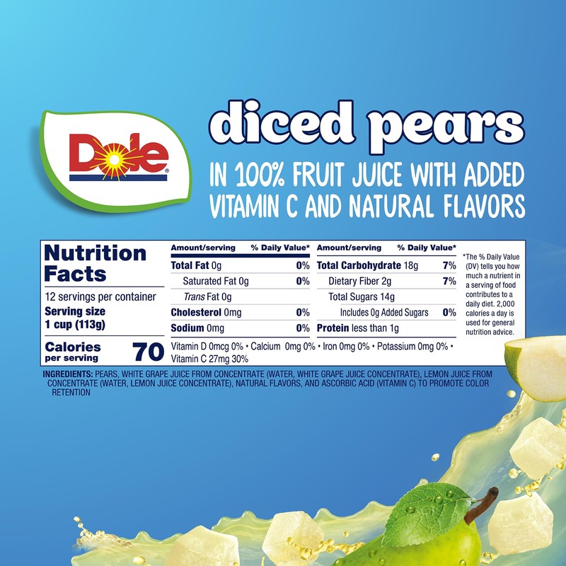 Dole Diced Pears in 100% Juice - Dole Fruit Bowls