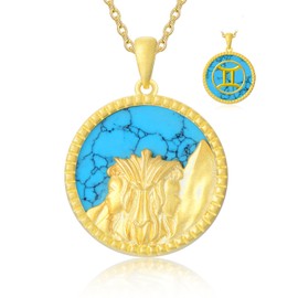 DOLIOX 925 Sterling Silver Gemini Zodiac Necklaces Gifts for Women Turquoise Constellation Pendant 18K Gold Plated Jewelry Birthday Present