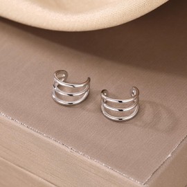 FarryDream 925 Sterling Silver Multi Circles Cuff Earrings for Women Teenager Girls Cartilage Earrings, Sterling Silver, No information