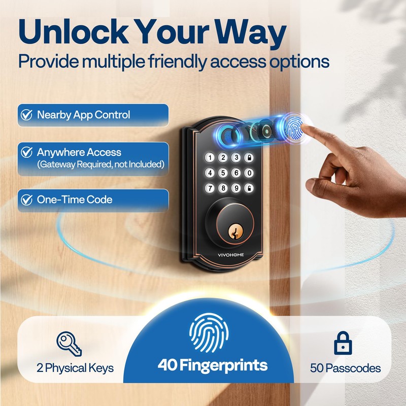VIVOHOME Smart Lock for Front Door, Keyless Entry Door Lock