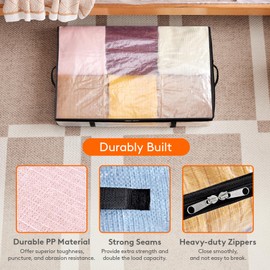 Lifewit 4 Pack Under Bed Storage, 60L Large Clear Plastic Storage Bags, Clothes Storage Boxes Wardrobe Storage Organizer with Reinforced Handle Durable PP Fabric for Bedding Clothes Blanket