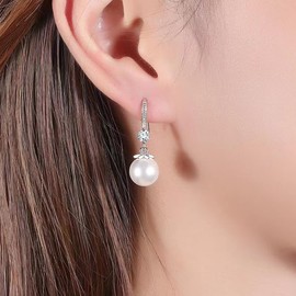 Earrings Silver 925 Pearls Hanging: JSNOM Jewellery Earrings with 5A Cubic Zirconia, Birthday, Valentine's Day, Christmas Gifts for Girlfriend, Mother, Wife, Daughter, Women, Ladies, Sterling Silver,