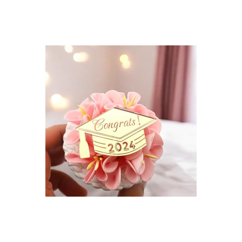Congrats 2024 Gold Acrylic Cupcake Disc Toppers - Set of