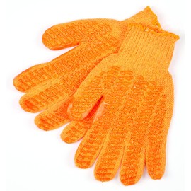 MCR Safety 9675MM Honey Grip Cotton/Polyester 7 Gauge Honeycomb Gloves with Blue Hemmed Cuff, Orange, Medium, 1-Pair