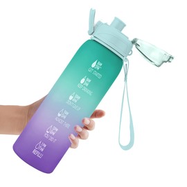32oz Sports Bottle with Leak-proof Flip Top, Motivational Water Bottle with Time Marker, BPA Free, Strap Strainer, Perfect for Fitness Outdoor Sports Gradient