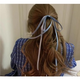 Blue Silky Satin Bow Hair Ties Tassel Ribbon Hair Bows for Women Girls Toddlers Long Tail Bowknot Hair Bands for Thick Hair Cute Stretchy Hair Rope Hair Ponytail Holders Sweet Hair Accessories