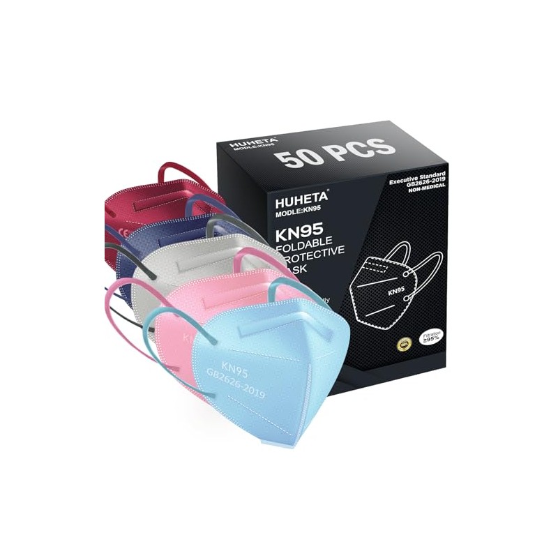 HUHETA 50 PCs KN95 Face Mask, 5-Layer Face Mask Filter