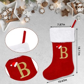 ALIBBON 20 Inches Monogram Christmas Stockings with Initials Large Red Velvet Stockings with White Super Soft Plush Cuff Gold Letter Stockings for Fireplace Christmas Decor (Letter B)