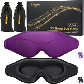 BeHoomi BeHoomi Sleep Mask, 2 Packs Premium Eye Mask for Sleeping, Total Blackout, Superior Soft Comfort, Upgraded 3D Ergonomic Designed Sleeping Mask for Home, Office, Travel, Meditation, Black & Purple