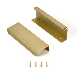 Satanga Edge Finger Tab Pull for cabinets Kitchen Concealed Drawer pulls Aluminum Hidden Back Mount Door Handle for Home Pack of 6 Modern Brushed Brass 3-3/4" Hole Center Easy Installation