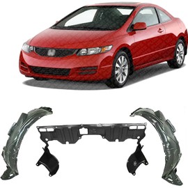 US AUTO PARTS PLUS New Front Fender Liners Left Driver & Right Passenger Side + Engine Splash Shield Under Cover For 2006-2011 Honda Civic Coupe Direct Replacement HO1248130 HO1249130 74111SNAA00