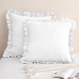 LINENOVA Ruffled Pillow Cases Set of 2 - European Size 65×65cm - Ultra Soft Microfiber 2000TC Pillowcase - Pillow Cover with Envelope Closure - White