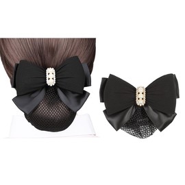 1Pcs Women Hair Snood Net Bun Cover Hairnet Satin Bow Bowknot Snood Barrette Mesh Hairnets Clip Hair Accessories