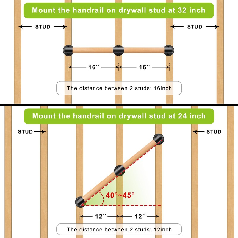 SELEWARE 34 Inch Wood Handrail Indoor Stair Handrail Drywall Mount