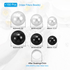PATIKIL 150 Pieces Floating Beads, 8/14/20mm Vase Fillers Beads Vase Centerpieces Floating Pearl Bead No Hole and 8000Pcs Clear Water Gel Bead for Vase Decoration, Black/White