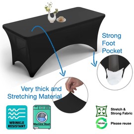 Urby Elastic Table Clothes for 8 Foot Rectangle Tables Fits 8ft Folding Tables from Lifetime, COSCO, Mainstays and Others. Heavy-Duty Stretchy Wrinkle Resistant Spandex. Ivory.