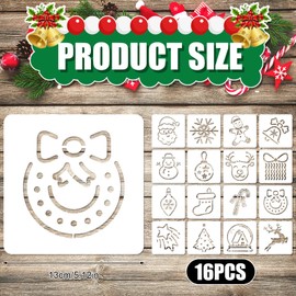 16pcs Christmas Stencils for Crafts, Reusable Christmas Stencils for Painting on Wood Snowman Santa Claus Merry Christmas Templates Xmas Stencils for Painting Drawing Making Decoration (Style 2)