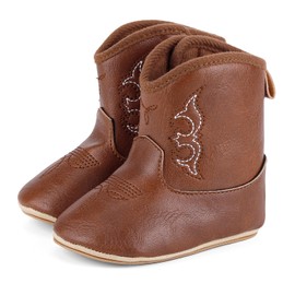 MK MATT KEELY Leather Western Boots Cowboy Bootie Soft Sole Non-Slip Crib Shoes for Baby Infant Toddler Girls Boys Newborn