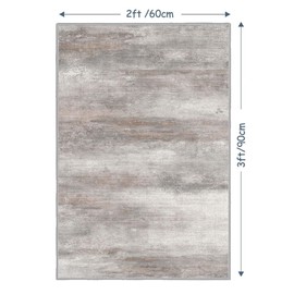 Hyliter Modern Abstract Rugs for Entryway 2x3, Washable Kitchen Rug Non-Slip Soft Small Bathroom Rug, Beige Striped Throw Rugs Faux Wool Doormat for Bedside Entrance Bedroom Sink