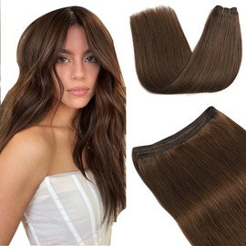 Weft Hair Extensions Human Hair Weave Hair Extensions 16Inch 80g Soft Hair Sew in Weft Hair Extensions Medium Brown Hair Weft Extensions Real Human Hair#4 16nch