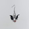 Bat Wings Skull Tombstone Dangle Earrings Silver Finish Pewter Black