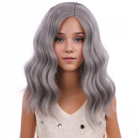 PATTNIUM Kids Wig Girls Gray Wig Old Lady Gray Grandma Wigs Short Curly Wavy Grey Child Heat Resistant Synthetic Wigs
