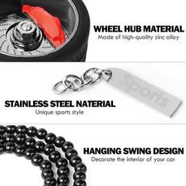 TSTESE Car Wheel Hub Shape Ornament Rearview Mirror Hanging Rear View Swinging Decorations Pendant Unique Decor Turck Decoration Interior Ornaments Zinc Alloy Charms Accessories (Gunmetal)