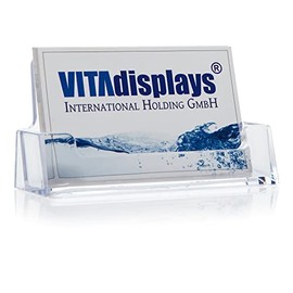 Taymar Pack of 5 DIN A8 Table Business Card Holder in Landscape Format, Transparent and Stable Business Card Dispenser, Business Card Stand from the Brand, Crystal Clear Business Card Stand for