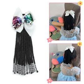 Kids Ponytail Extension With Beads Braids Kids Hair Extensions For Girls Braid Ponytail Extension Hair Beads For Kids Girls Kids Hair Accessories For Girls (White&Transparent)