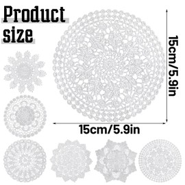 6pcs Crochet Cotton Doilies Lace Doilies for Tables 6 Inch Round Lace Placemats White Vintage Handmade Coasters Rustic Table Decor for Kitchen Dining Wedding Party Home Cup Vase Decoration