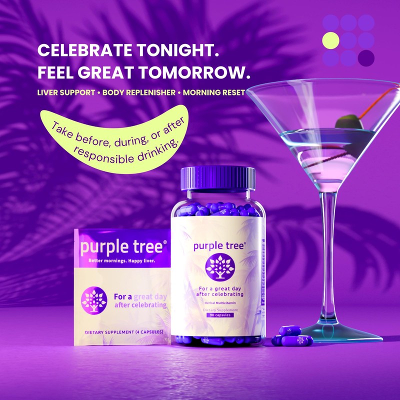 purple tree Post-Celebration Wellness Supplement | Liposomal Dihydromyricetin (DHM), L-Glutathione,
