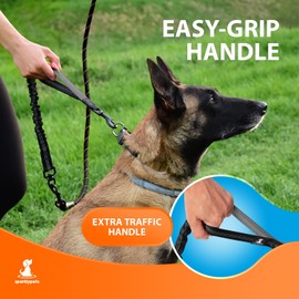 Heavy Duty Rope Bungee Lead for Large and Medium Dogs with Anti-pull for Shock Absorption - No Slip Reflective Leash for Outside (Black, For 1 Dog)