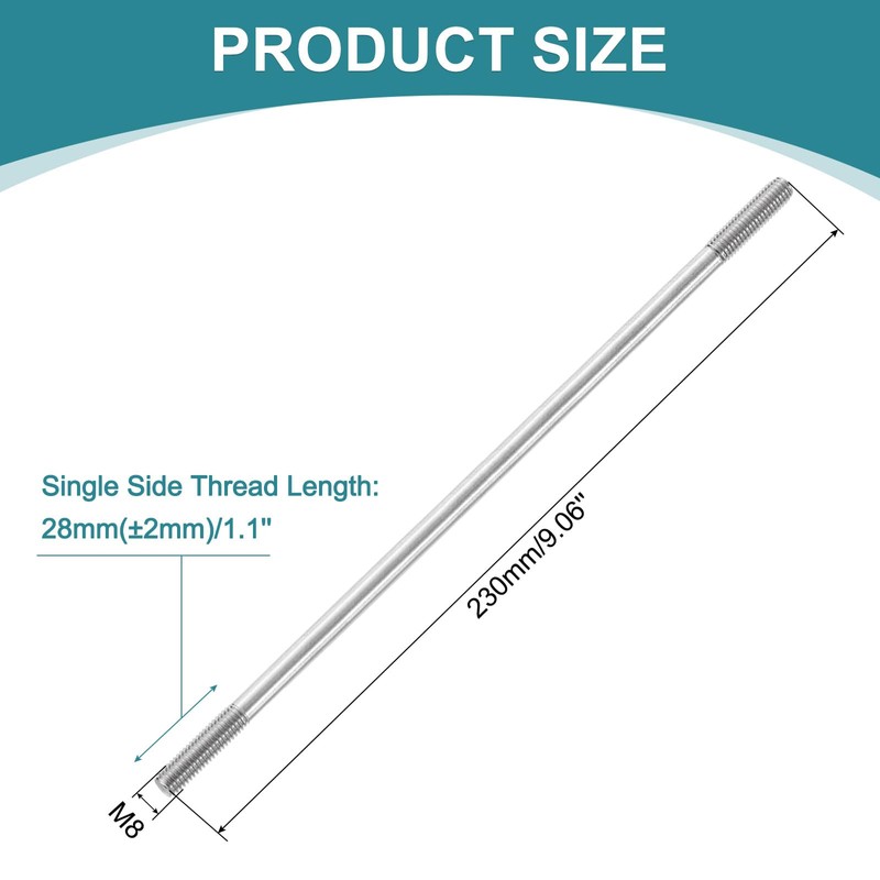 uxcell 2pcs Double Ended Stud Screws, M8x230mm 304 Stainless Steel