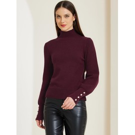 Allegra K Women's Ribbed Long Sleeve Turtleneck Stretch Winter Pullover Knit Sweater Top Medium Burgundy