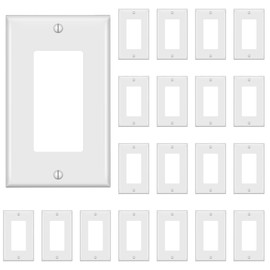 TAKETEK Decorator Wall Plates, Paddle Light Switch Covers, Wall Plates for Rocker Light Switches or Receptacle Outlets, Electrical Decora Faceplate Cover, Single Gang Wallplate, White, 20 Pack